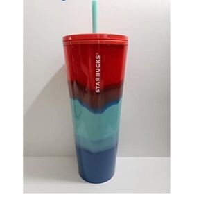 Starbucks 2021 Summer Collection: Red Turquoise and Blue Watercolor Venti